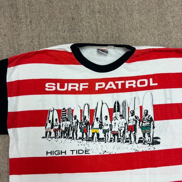 Vintage Wilson High Tide Shirt Mens Large Red 1990s Surfing Striped - Picture 2 of 10